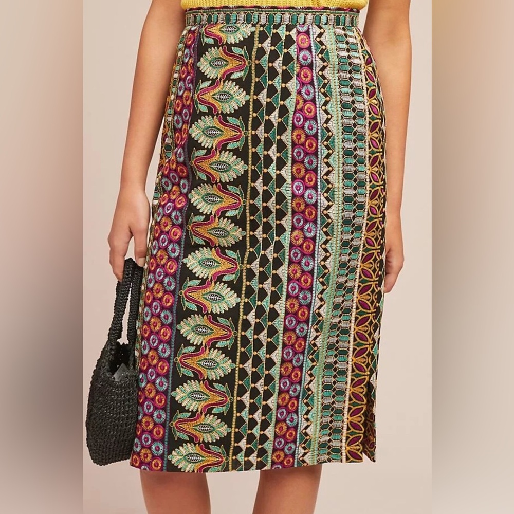 EUC Anthropologie Vanessa Virginia Moroccan Nights Embroidered  Pencil Skirt - Picture 4 of 10